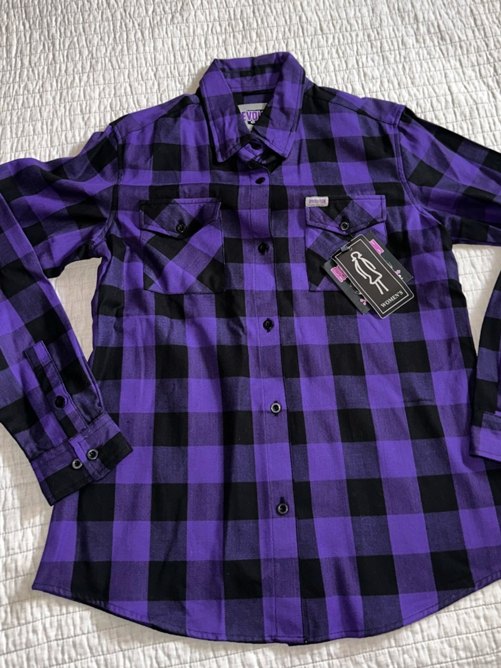 NWT Revolution Gear Men’s Flannel Sz L Purple & Black Plaid Men's Flannel Shirt